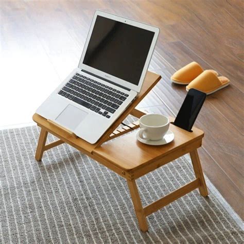 Adjustable Bamboo Laptop Desk Bed Tray Table Rack Shelf Tilting Surface