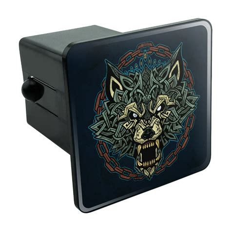Fenrir Fierce Snarling Wolf In Chains Norse Mythology Tow Trailer Hitch Cover Plug Insert
