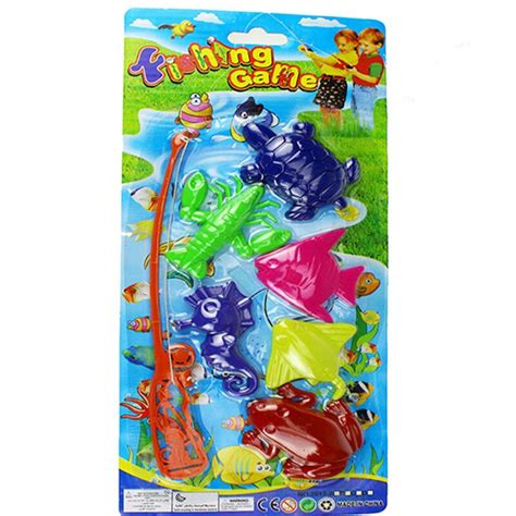 7pcs Set Magnetic Fishing Toy Game Kids 1 Rod 6 3d Fish Baby Bath For