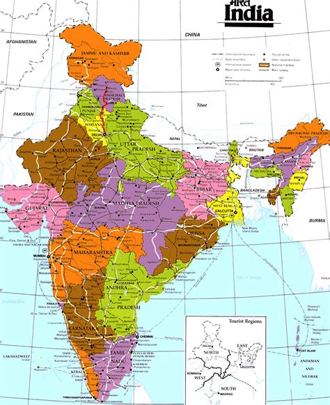 India Regions Citys Map Maps Of India