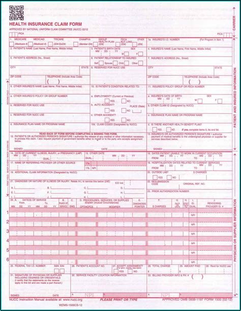 Cms 1500 Hcfa Claim Forms Form Resume Examples