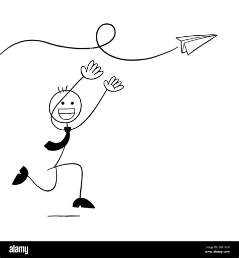 Stickman Businessman Character Trying To Catch The Paper Plane Vector