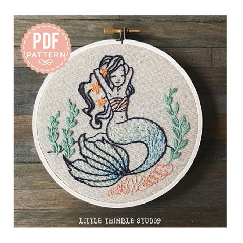 Mermaid Pdf Embroidery Pattern Pdf Pattern Diy Embroidery Nautical