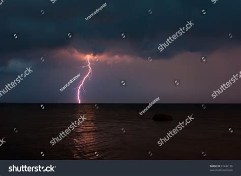 Storm Over The Sea With Lightning Stock Photo 61747186