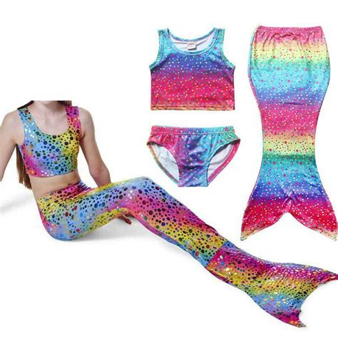eyiiye eyiiye girls swimmable mermaid tail bikini 3pcs 4 8 years