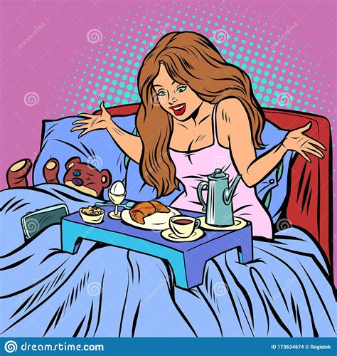 Woman Breakfast In Bed Stock Vector Illustration Of Happy 173634674