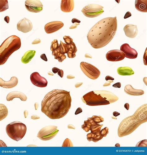 Nuts Seamless Patern Assorted Nuts On Light Background Stock Vector