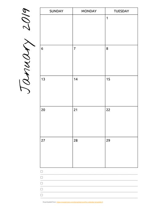Download Printable Monthly Calendar With Notes Section Pdf Free