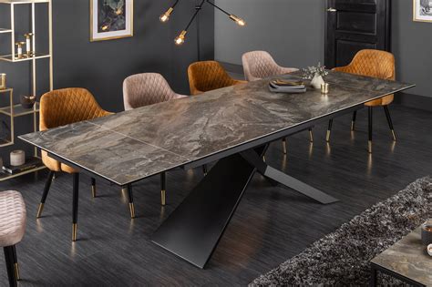 Euphoria Extendable Dining Table Taupe Ceramic In Marble Look 180 220