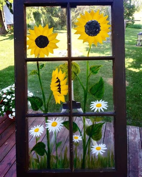 Sunflower Window Art Painted Window Art Painting On Glass Windows