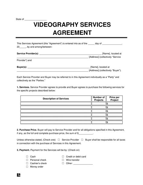 Wedding Videography Contract Template Word Printable Word Searches