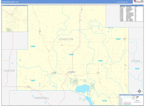 Johnston County, OK Zip Code Wall Map Basic Style by MarketMAPS - MapSales