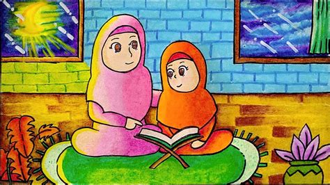 Cara Menggambar Dan Mewarnai Tema Marhaban Ya Ramadhan Bulan Puasa