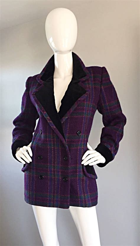 Vintage Emanuel Ungaro Purple Green Fuchsia Plaid Wool Velvet Jacket