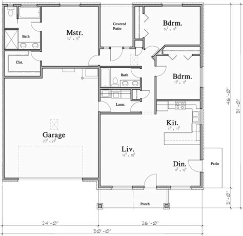 Ranch Duplex House Plan With 2 Car Garage 3 Bedroom 2 Bath D 682