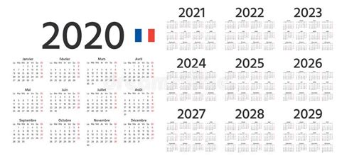 2020 2021 2022 Calendario Francese Illustrazione Vettoriale