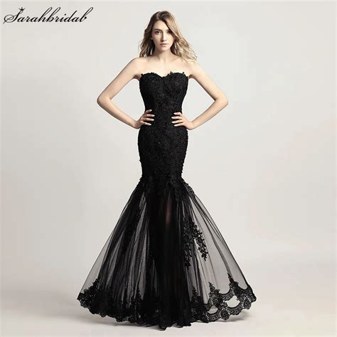 Buy Illusion Mermaid Prom Dresses Real Photo Sweetheart Beads Sequins Black