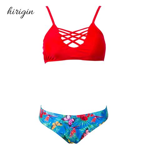 Hirigin Brand Polyester Women Push Up Padded Bandage Bikini Set Swimsuit Triangle Swimwear
