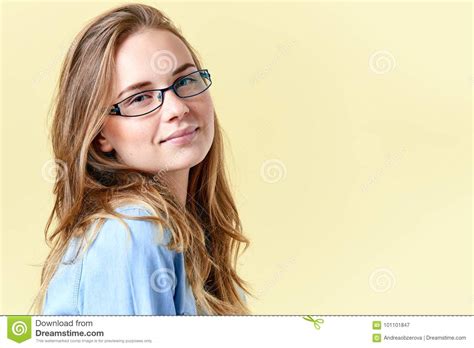 Beautiful Teenager Girl With Ginger Hair And Freckles Wearing Reading Glasses Smiling Girl On