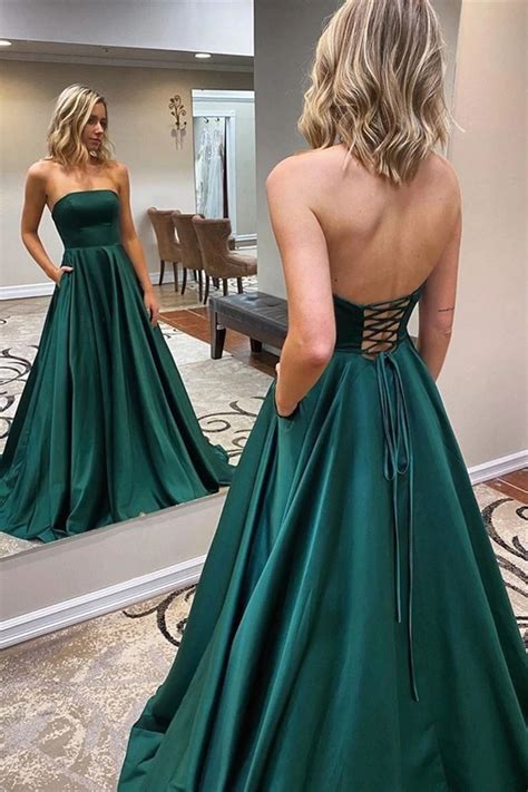 Strapless Backless Emerald Green Long Prom Dress Backless Emerald