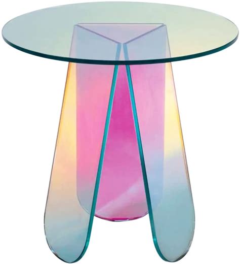 Acrylic Rainbow Color Coffee Table Iridescent Glass End Table Round