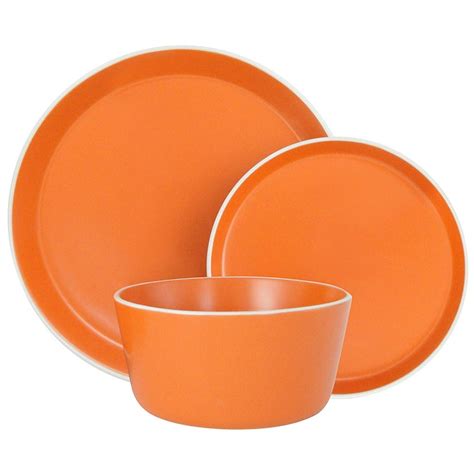 Melange Stoneware 18 Piece Dinnerware Set Moderno Orange Service