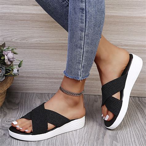 women cross strap braided wedge heel slippers slides sandals mules casual shoes ebay