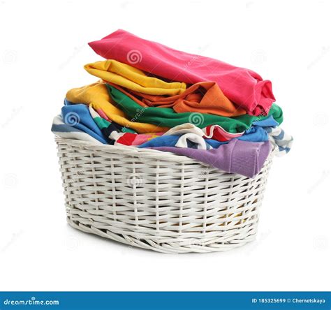 Wicker Laundry Basket With Different Clothes Isolated Stock Image