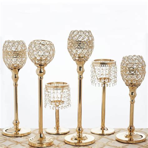 8 Gold Elegant Metal Votive Tealight Crystal Candle Holder Wedding Centerpiece Efavormart