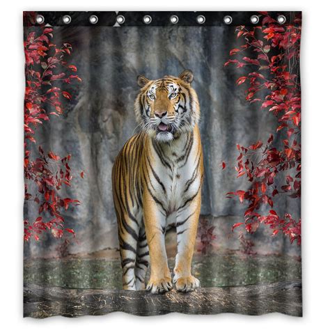 Phfzk Landscape Nature Scenery Shower Curtain Animal Tiger Polyester