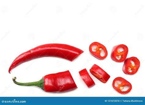 Sliced Red Hot Chili Peppers Isolated On White Background Top View