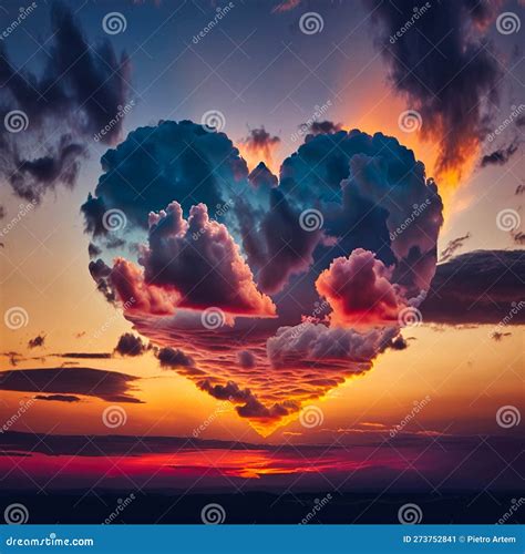 Heart Shaped Cloud In The Evening Sunset Or Sunrise Generative Ai