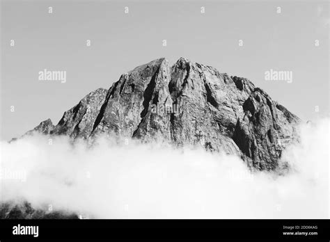Black And White Photo Of A Mountain Top At Milford Sound Fiordland