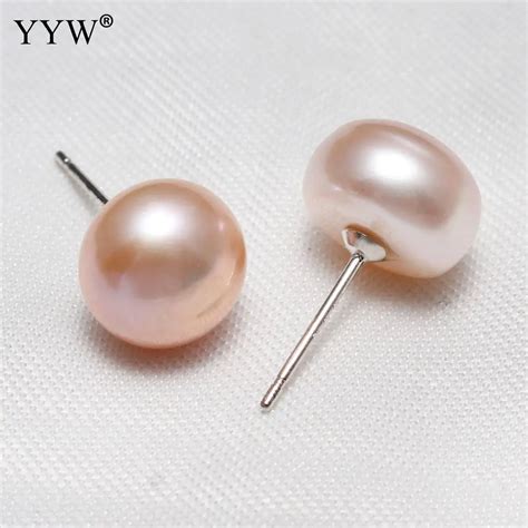 Real Pink Freshwater Pearl Stud Earrings Natural Pearls Earrings For