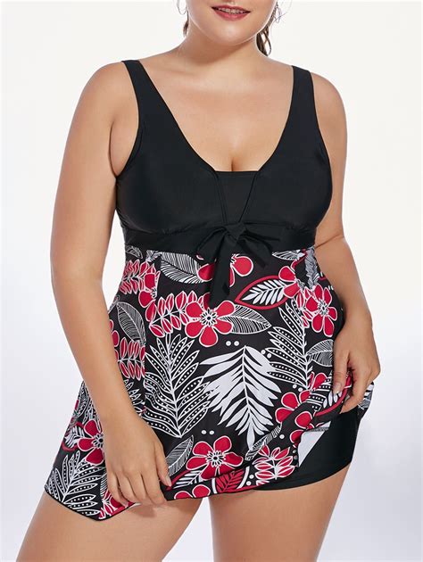 41 Off 2021 High Waisted Floral Padded Plus Size Skirted Swimsuit In