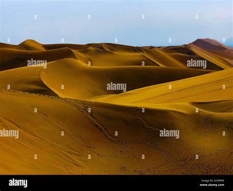 Yellow Sand Dunes In Arid Desert Near Oasis Huacachina Peru Orange