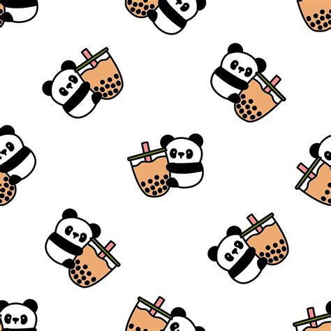 Cute Panda Holding Bubble Tea Cartoon Seamless Pattern 1339724 Vector