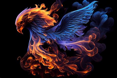 Premium Photo Fiery Phoenix On Black Background Generative Ai
