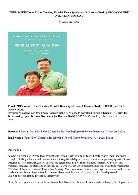 Read Pdf Count Us In Growing Up With Down Syndrome A Harvest Book