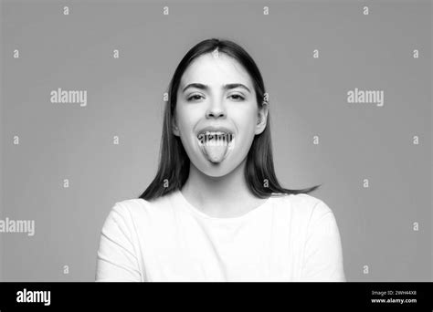 Beautiful Modern Model Shows Tongue Model With Sticking Tongue Out Girl Showing Tongue