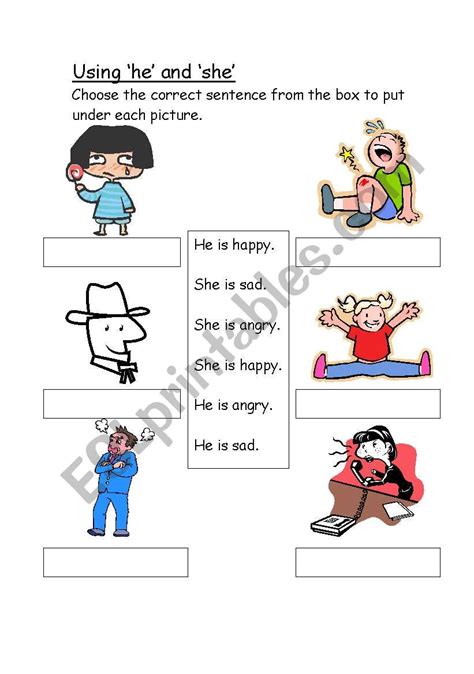 Using ´he´ And ´she´ Esl Worksheet By Rachellv