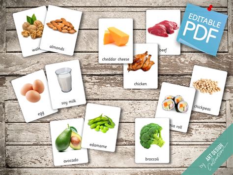 Protein Rich Foods 103 Editable Montessori Cards Flash Etsy