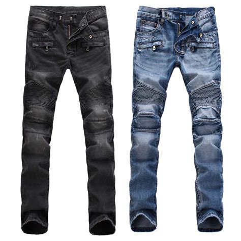 Great savings & free delivery / collection on many items. 2016 Newly Fashion Mens Designed Straight Slim Fit Biker ...