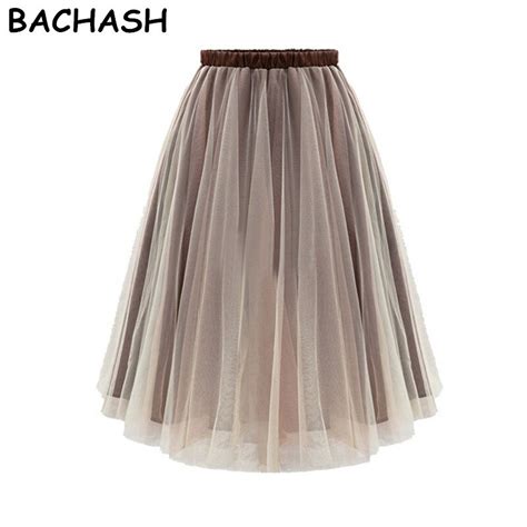 Bachash Fashion Sweet Multi Layer Puff Gauze Skirt Elastic Waist Women Skirts High Waist Long