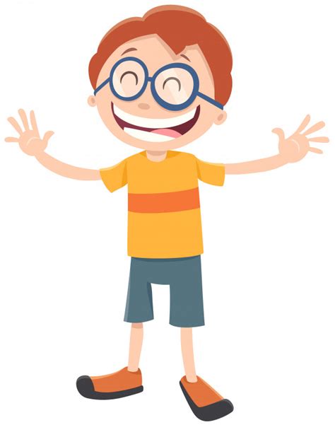 Happy Boy Cartoon Character With Glasses Premium Vector