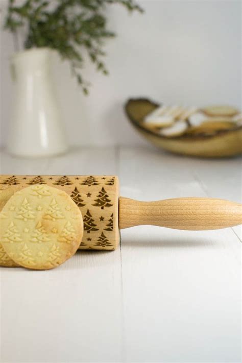 Christmas Tree Embossing Rolling Pin Laser Engraved By Texturra Rolling