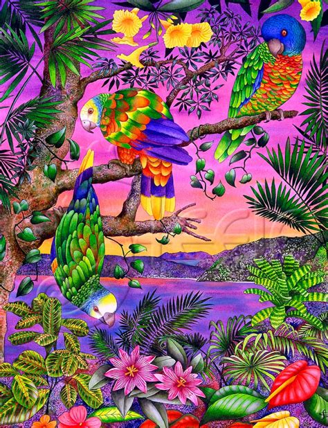 Carolyn Steele Tropical Art Print Sunset Floral Endangered Etsy