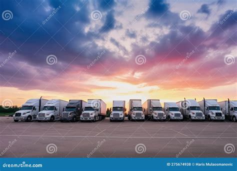 A Row Of Semi Trucks At The Parking Lot The Transportation Industry