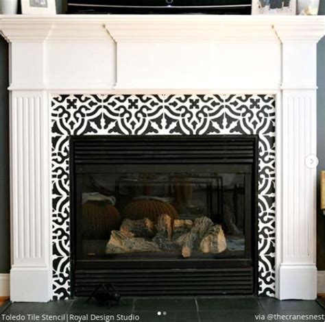 Get Cozy And Creative Paint Your Fireplace Tiles With Stencils Royal