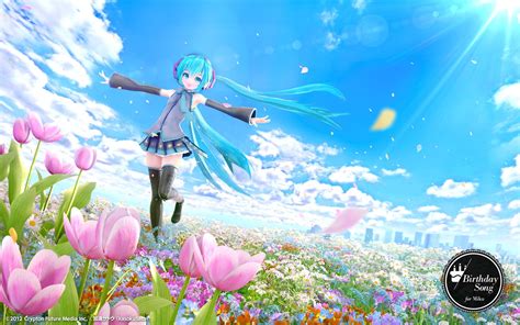 Hatsune Miku Vocaloid Flowers Clouds Wallpapers Hd Desktop And